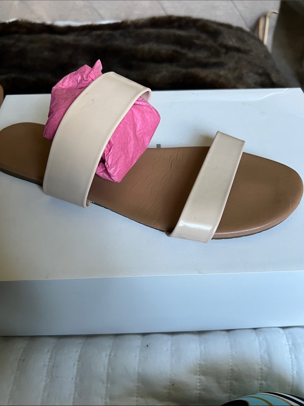 LC Lauren Conrad Cream Double-Strap Slide Sandals